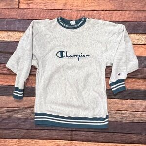 Vintage 1980s Champion Logo Stitched Reverse Weave Gray Crewneck Sweatshirt